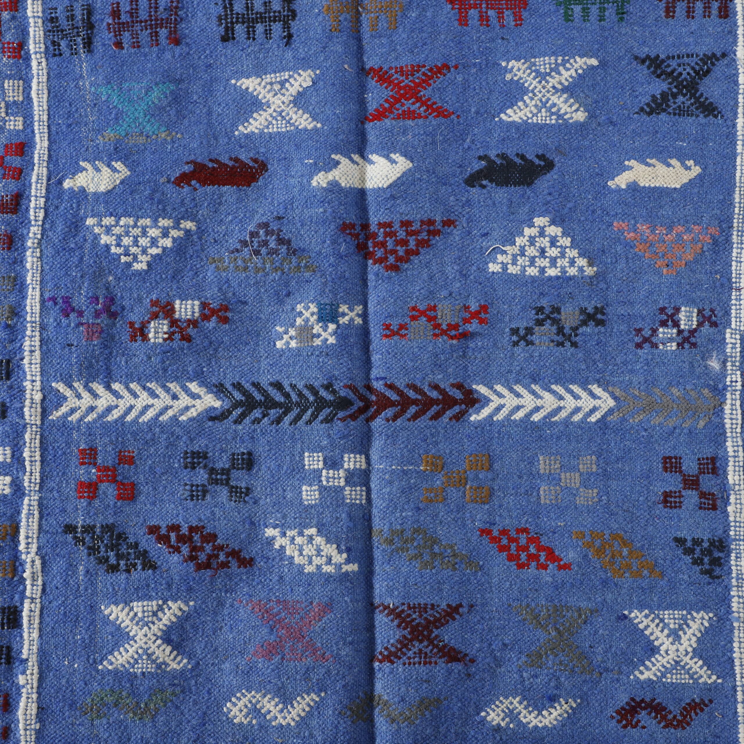 Blue Moroccan Kilim with Geometric Motifs - Image 4