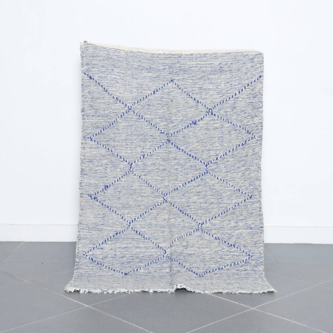 Blue and White Moroccan Kilim with Diamond Lattice