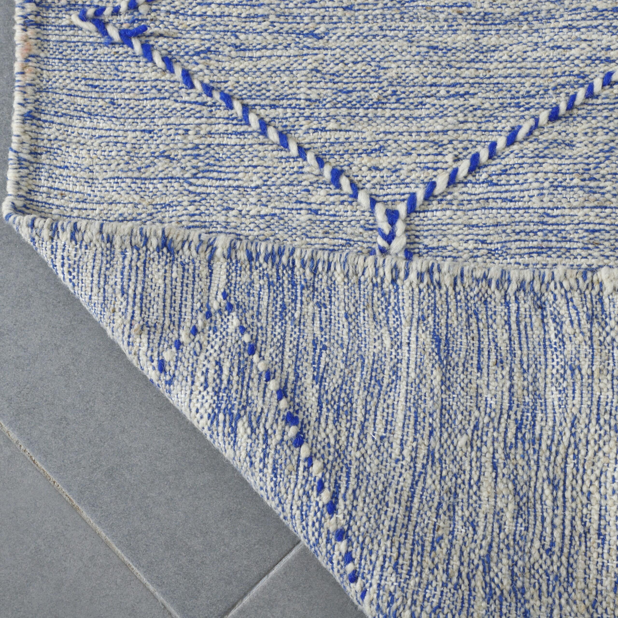 Blue and White Moroccan Kilim with Diamond Lattice - Image 3