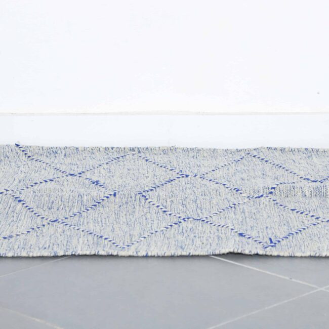 Blue and White Moroccan Kilim with Diamond Lattice - Image 4