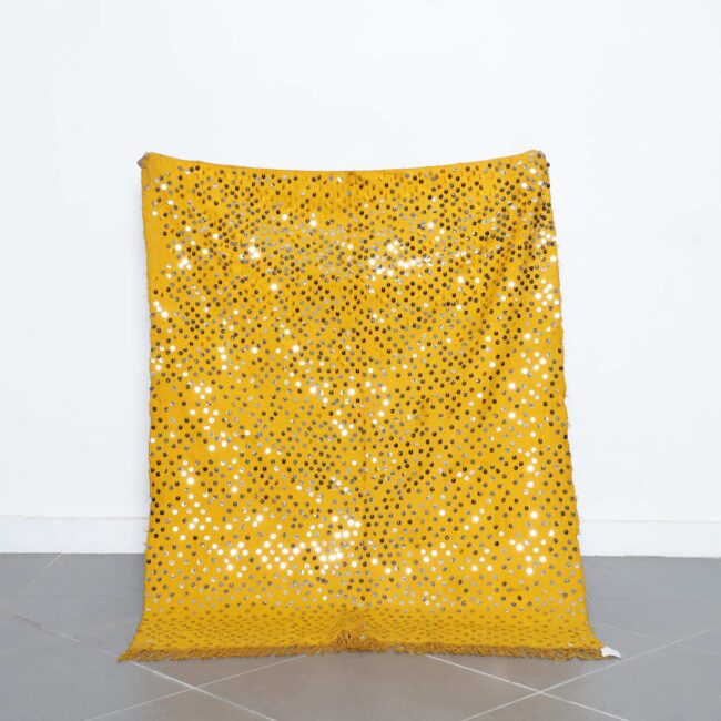 Golden Moroccan rug Handira with Sequins