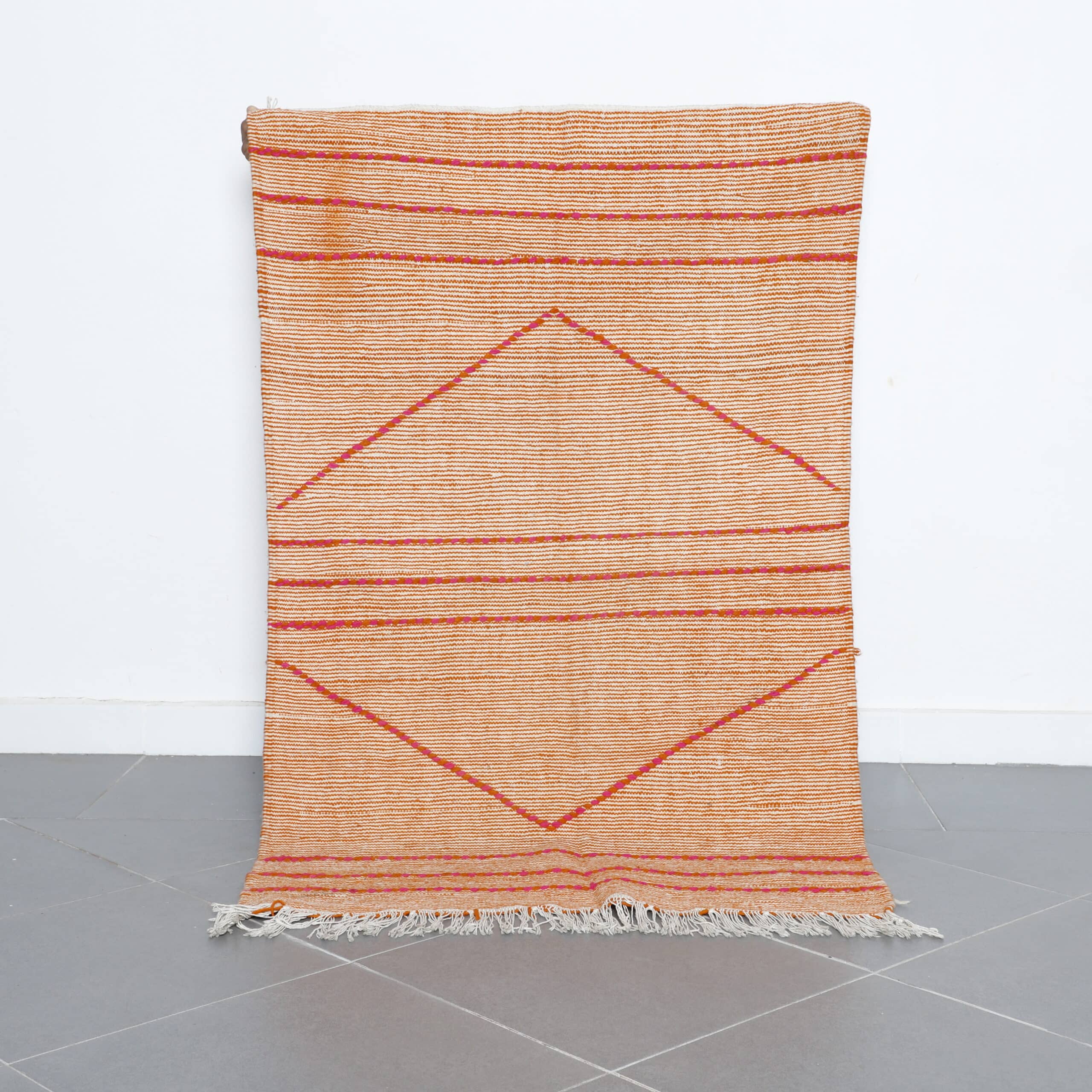 Terracotta Moroccan Kilim with Diamond Motif