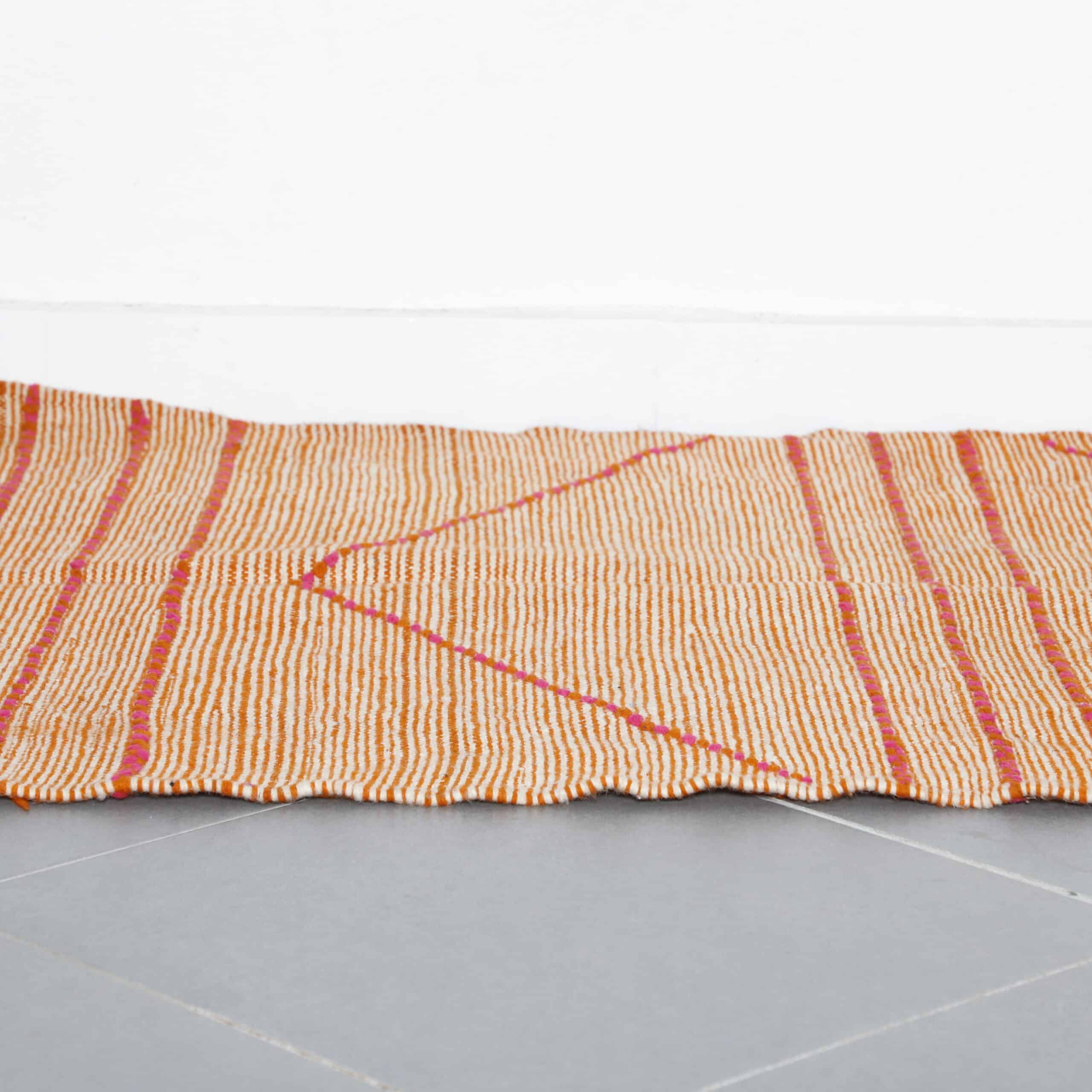 Terracotta Moroccan Kilim with Diamond Motif - Image 2