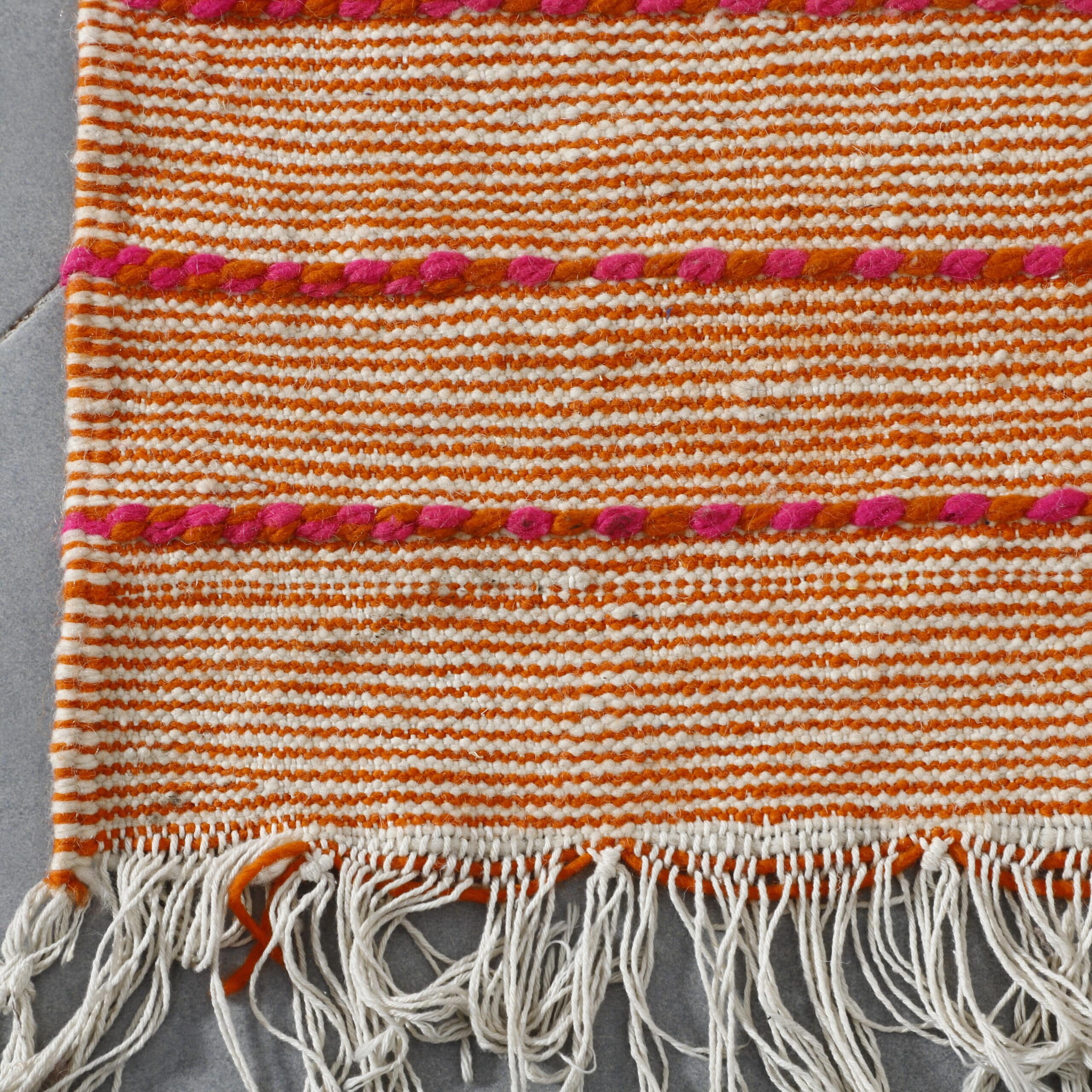 Terracotta Moroccan Kilim with Diamond Motif - Image 4