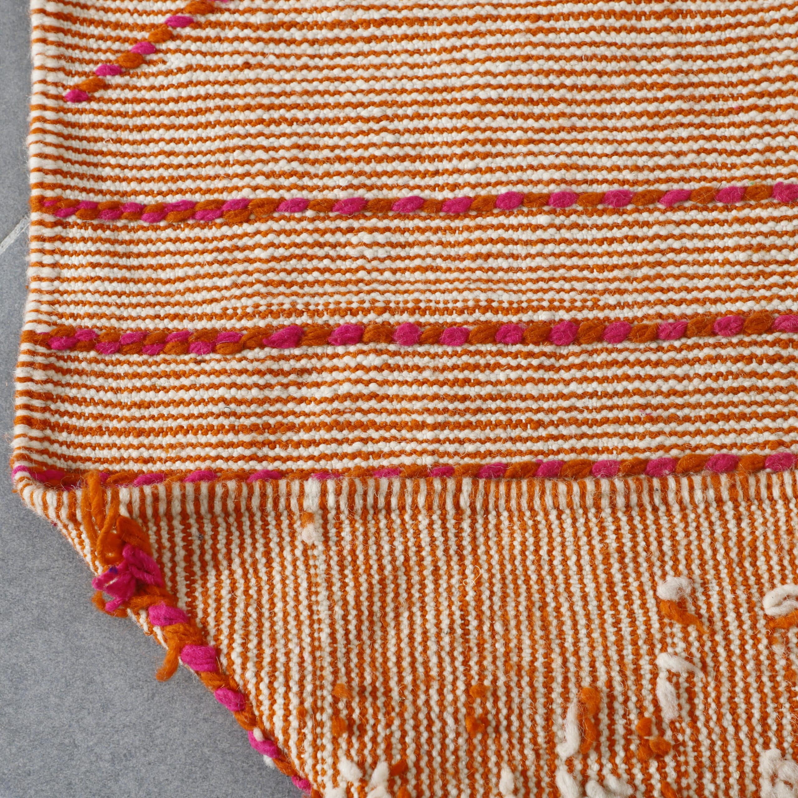 Terracotta Moroccan Kilim with Diamond Motif - Image 6