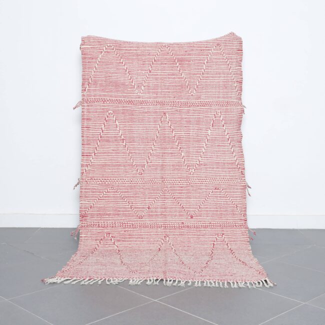 Pink Moroccan Kilim with Geometric Diamond Pattern