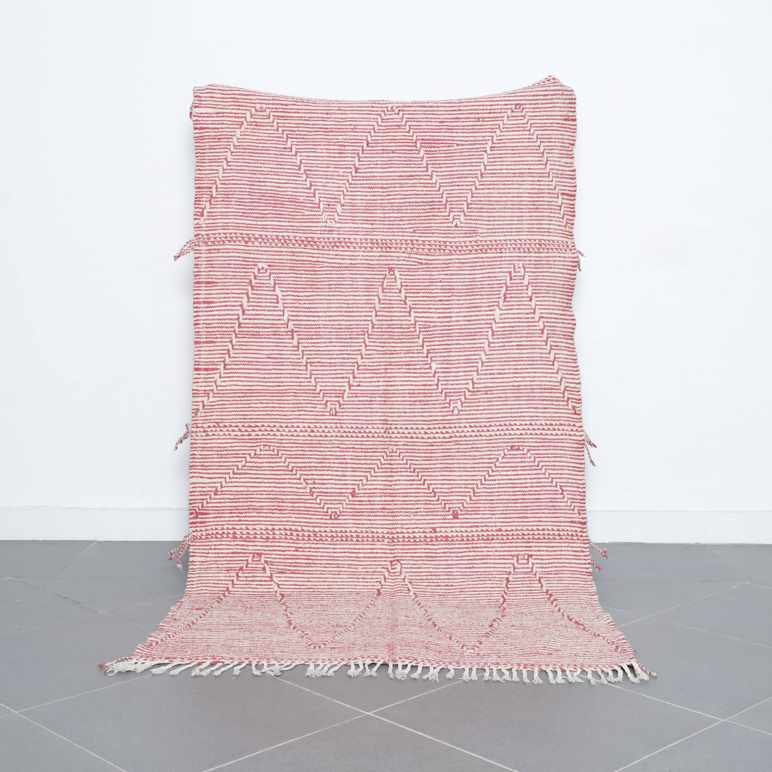 Pink Moroccan Kilim with Geometric Diamond Pattern