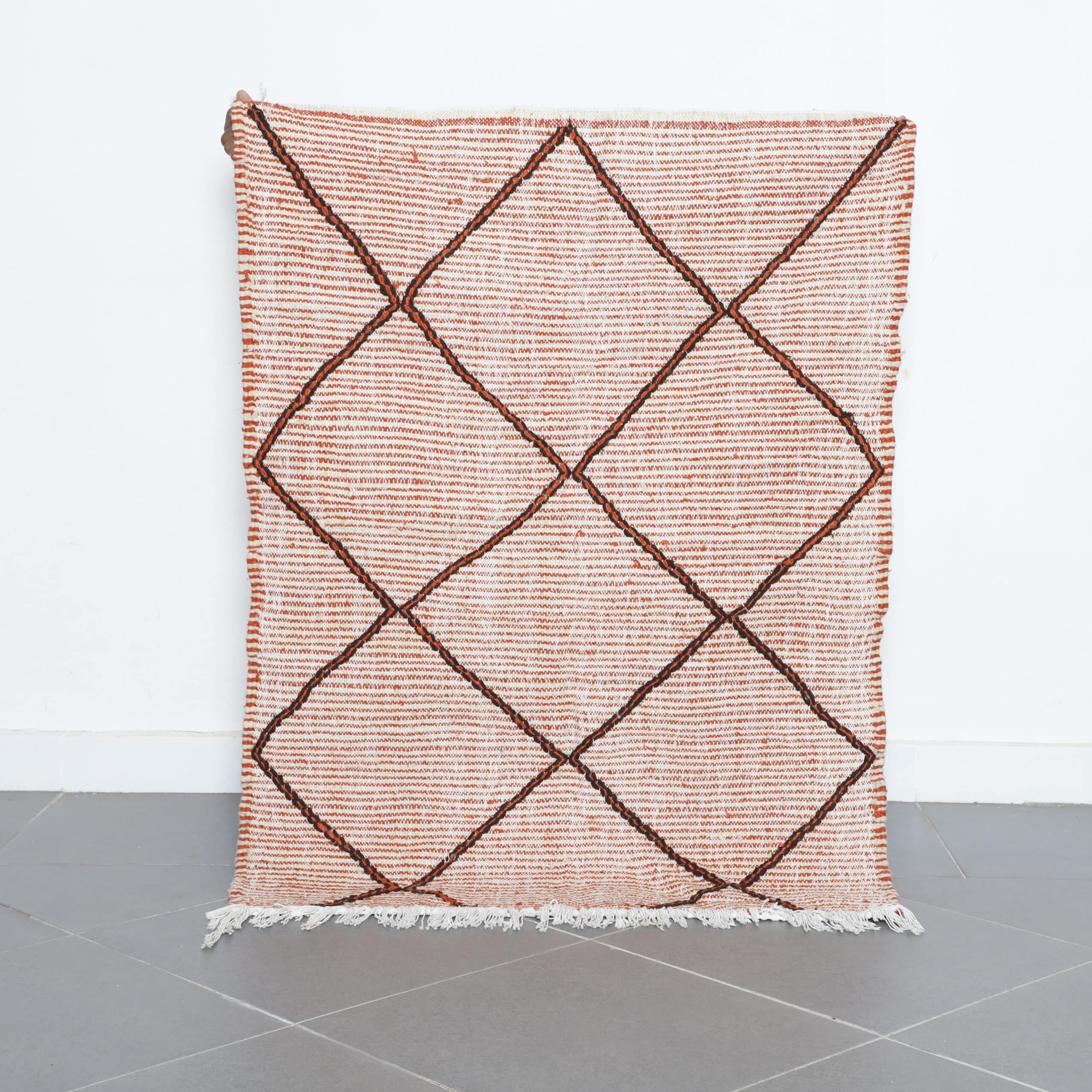 Terracotta Moroccan Kilim with Diamond Lattice
