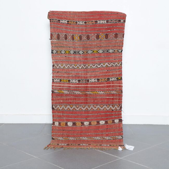 Red Moroccan Kilim with Geometric Stripes
