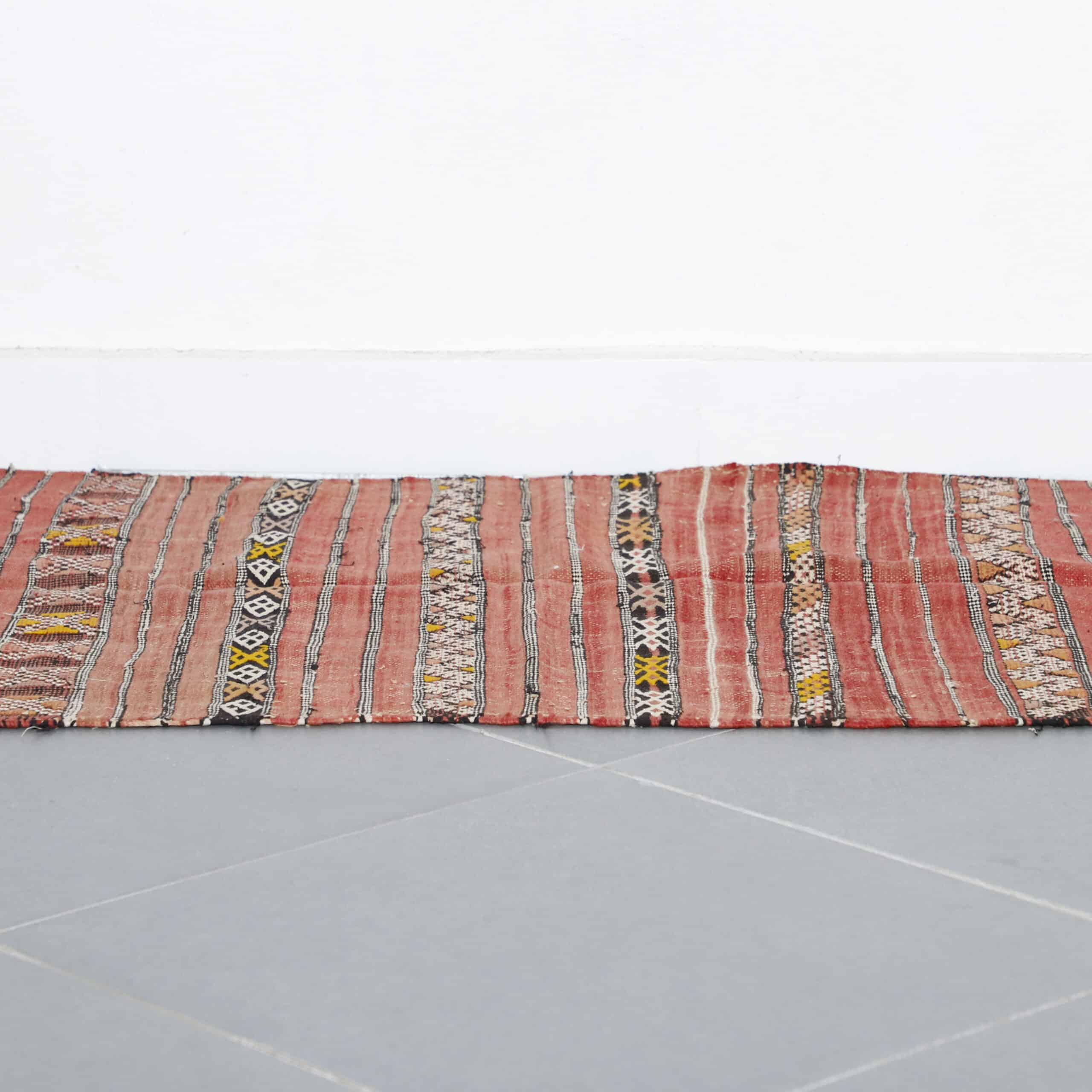 Red Moroccan Kilim with Geometric Stripes - Image 5