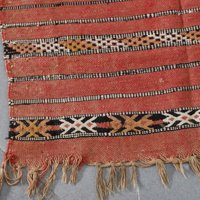 Red Moroccan Kilim with Geometric Stripes - Image 4
