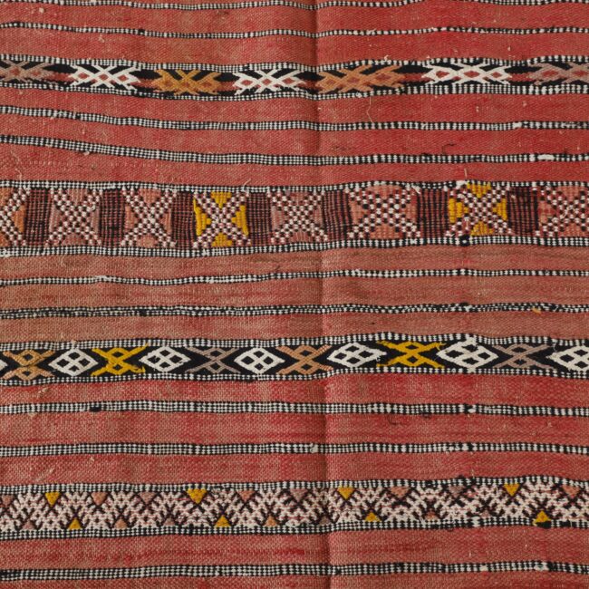 Red Moroccan Kilim with Geometric Stripes - Image 2