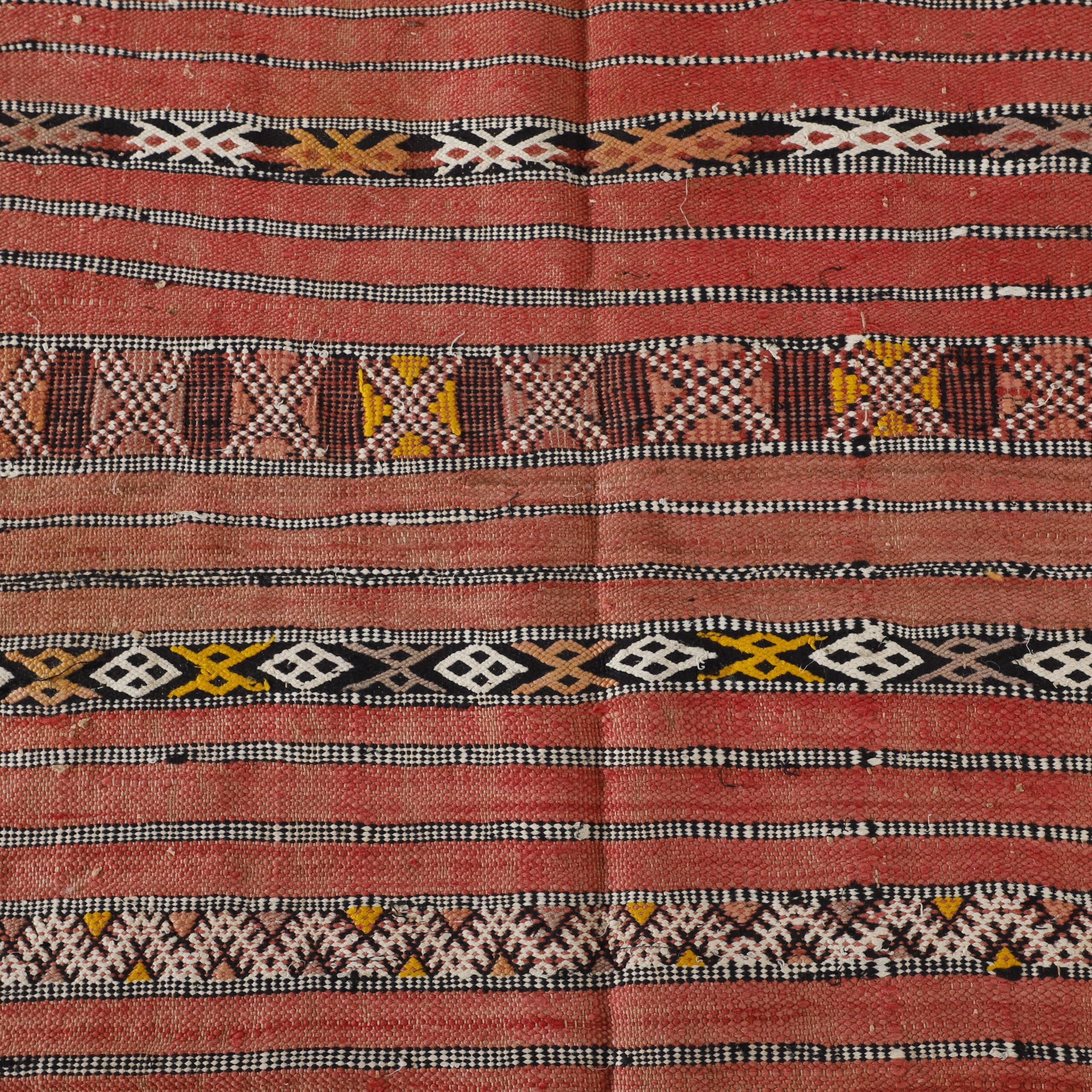 Red Moroccan Kilim with Geometric Stripes - Image 2