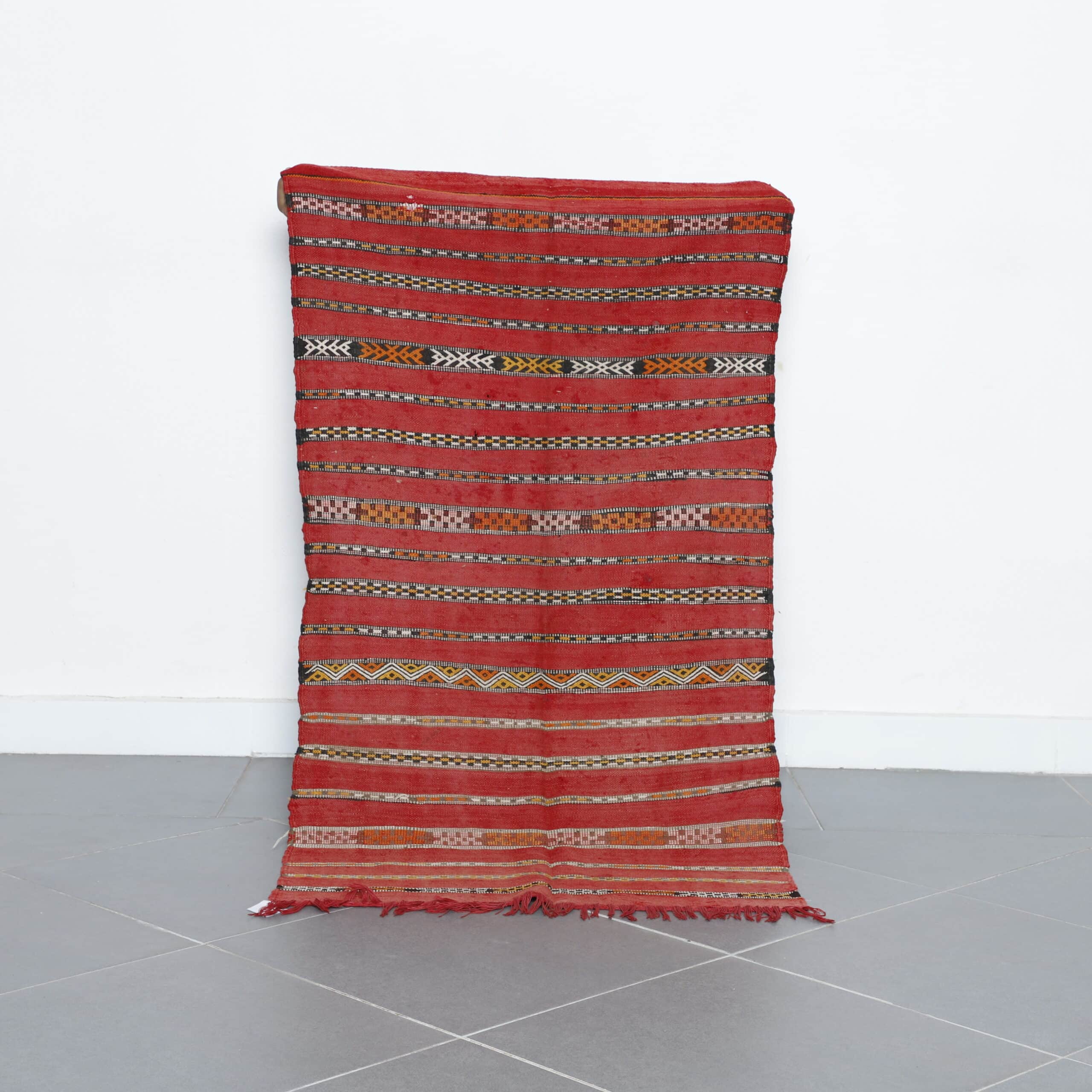 Red Moroccan Kilim with Horizontal Stripes