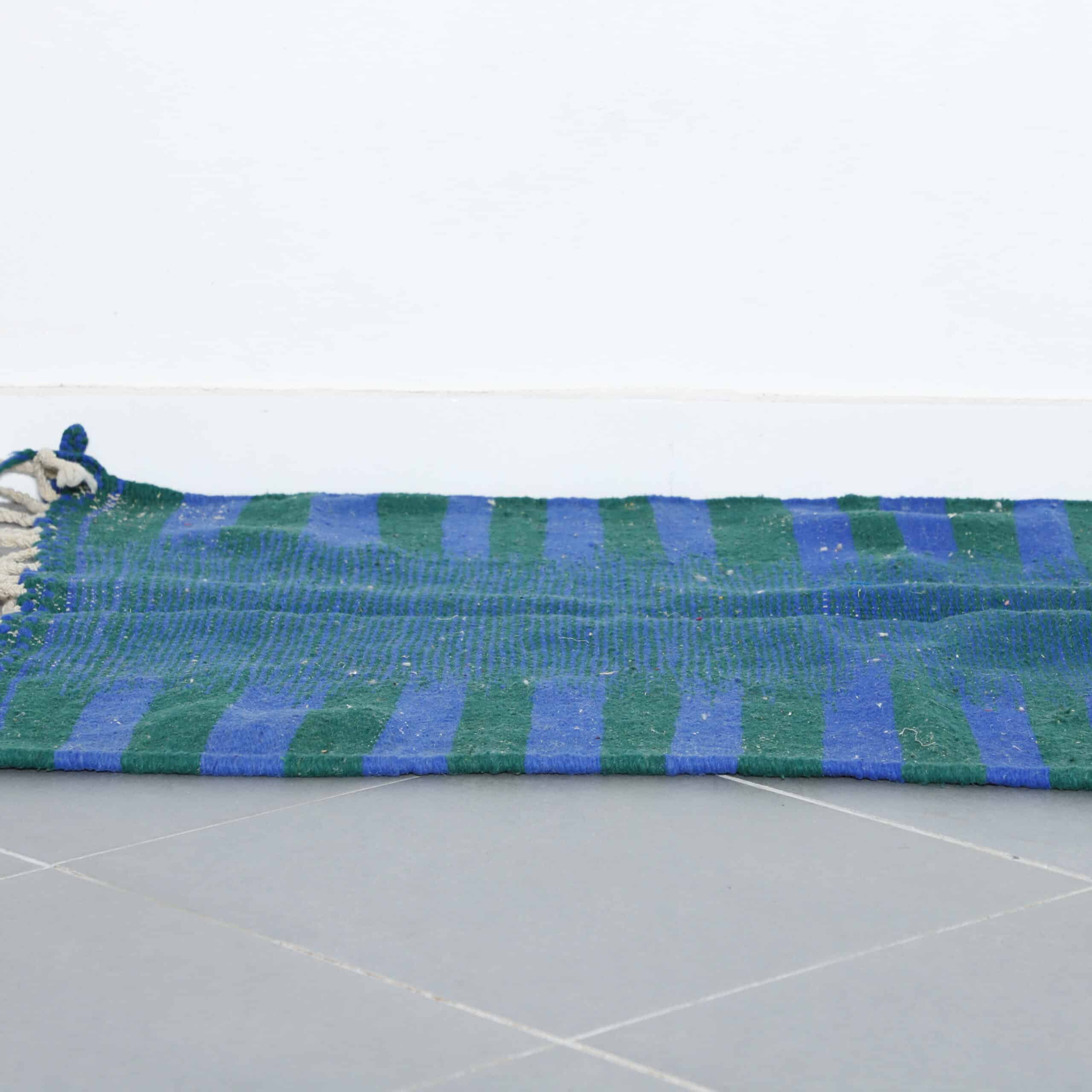 Blue and Green Striped Moroccan Kilim - Image 2