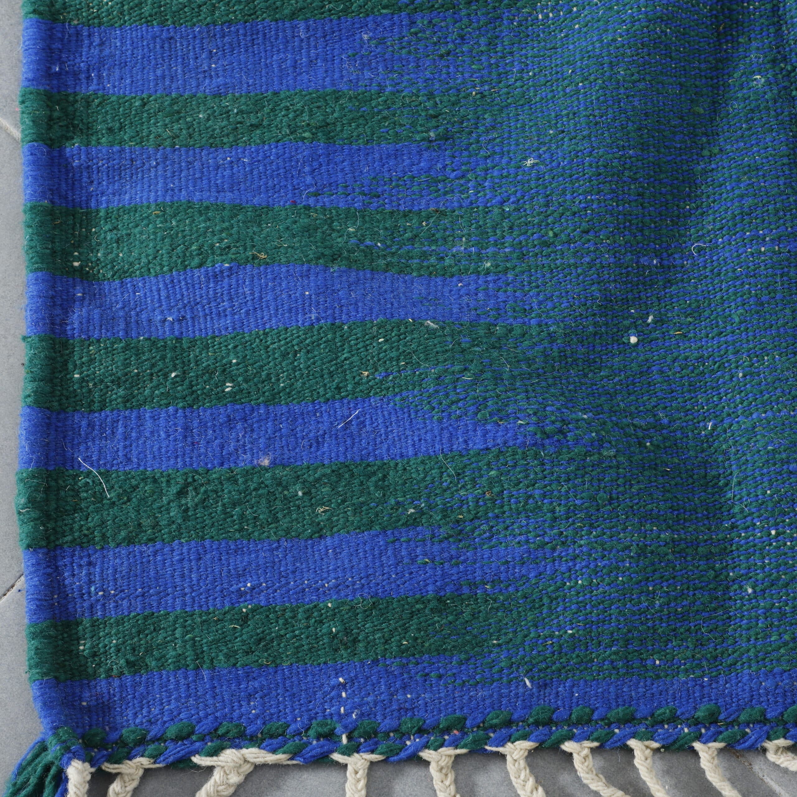 Blue and Green Striped Moroccan Kilim - Image 3