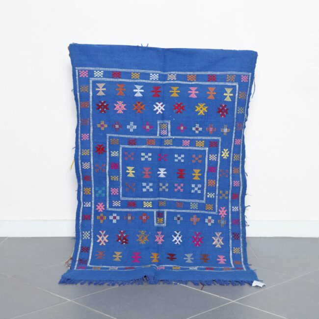 Blue Moroccan Kilim with Geometric Motifs