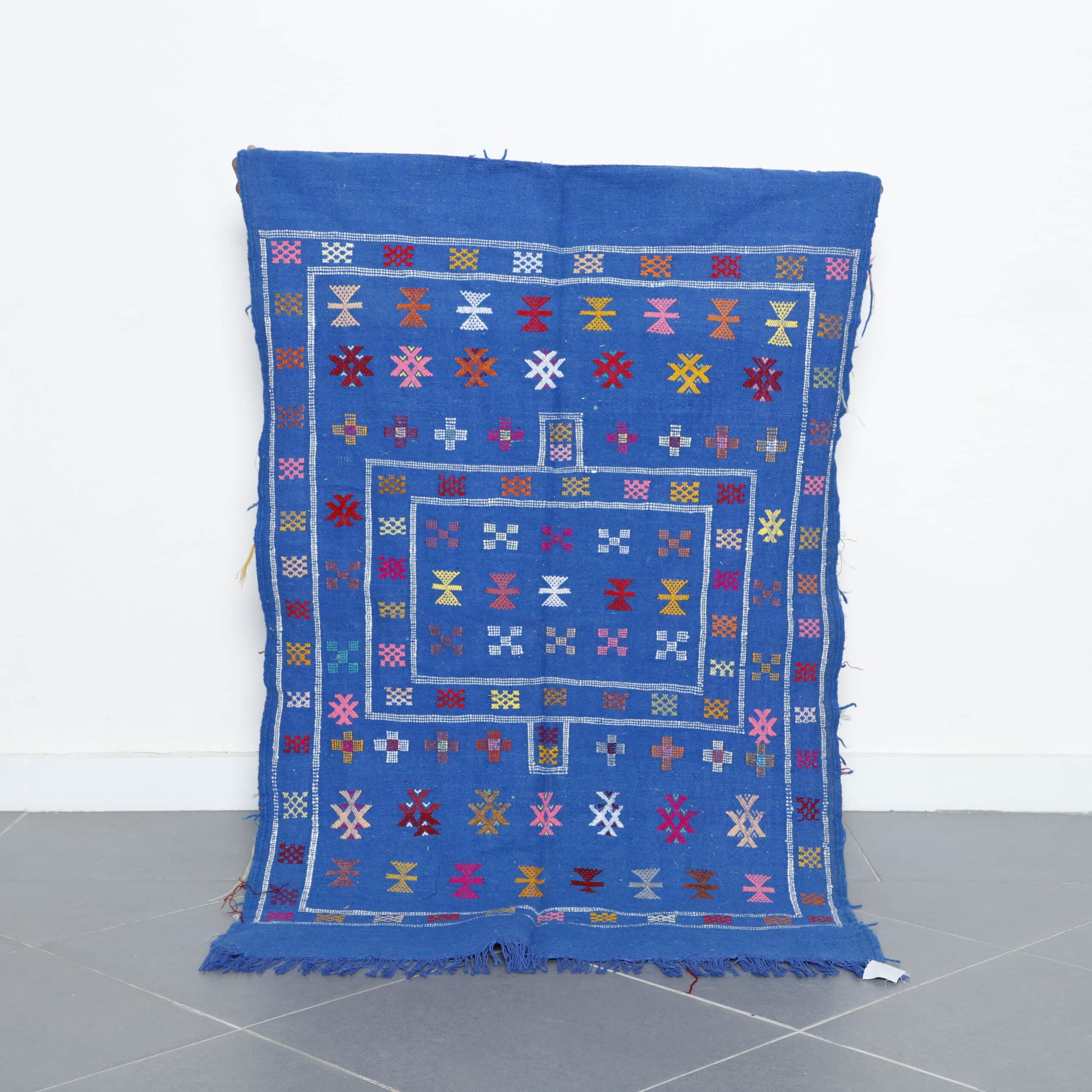 Blue Moroccan Kilim with Geometric Motifs