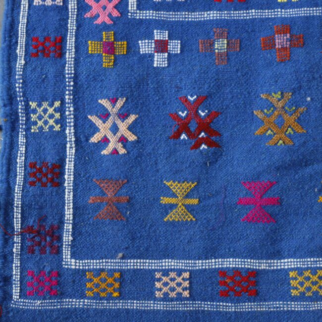 Blue Moroccan Kilim with Geometric Motifs - Image 3