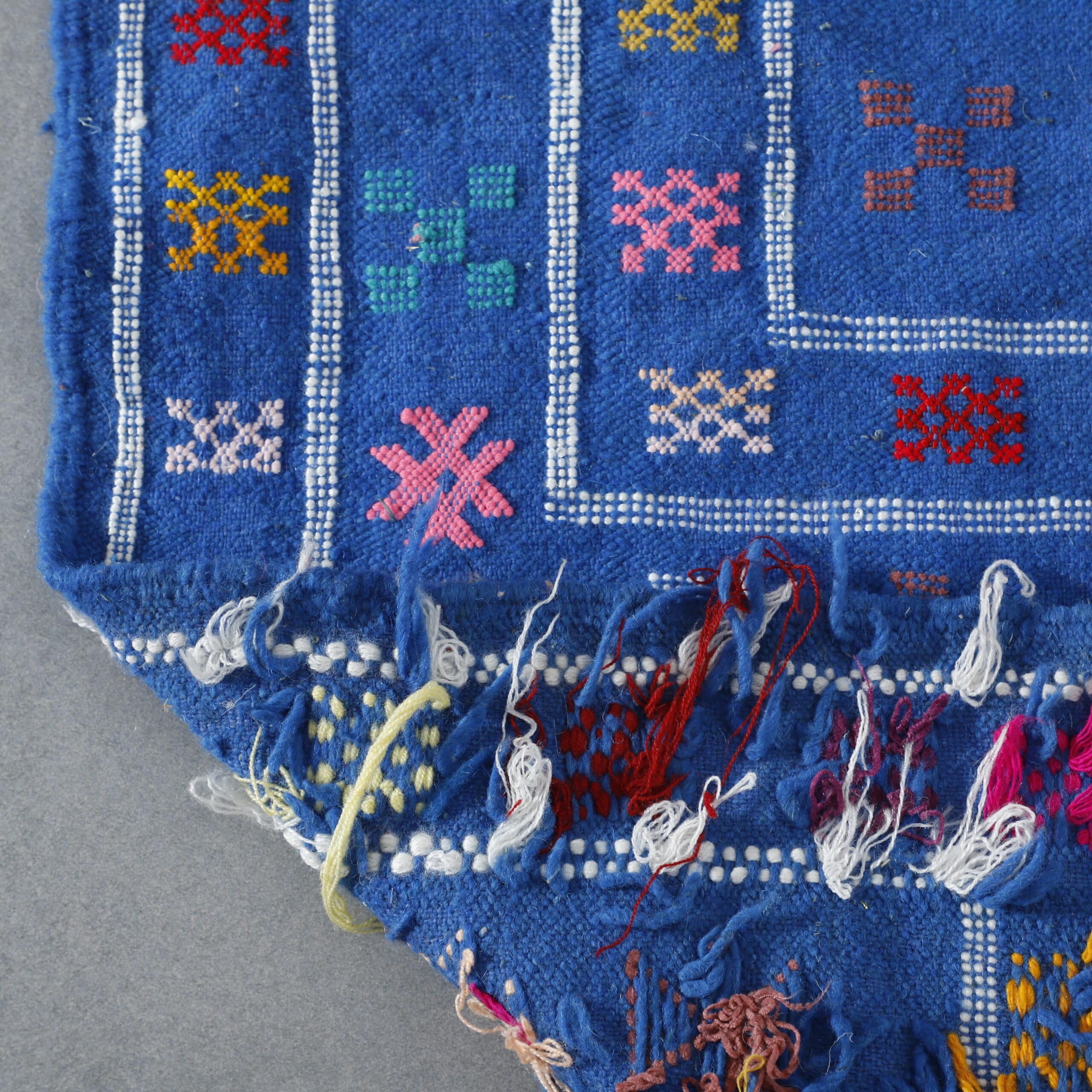 Blue Moroccan Kilim with Geometric Motifs - Image 2