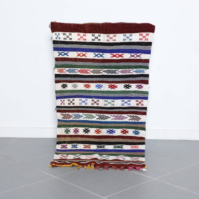 Colorful Moroccan Kilim with Horizontal Stripes