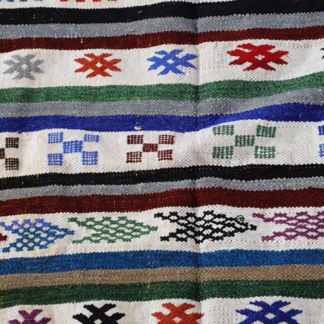 Colorful Moroccan Kilim with Horizontal Stripes - Image 4