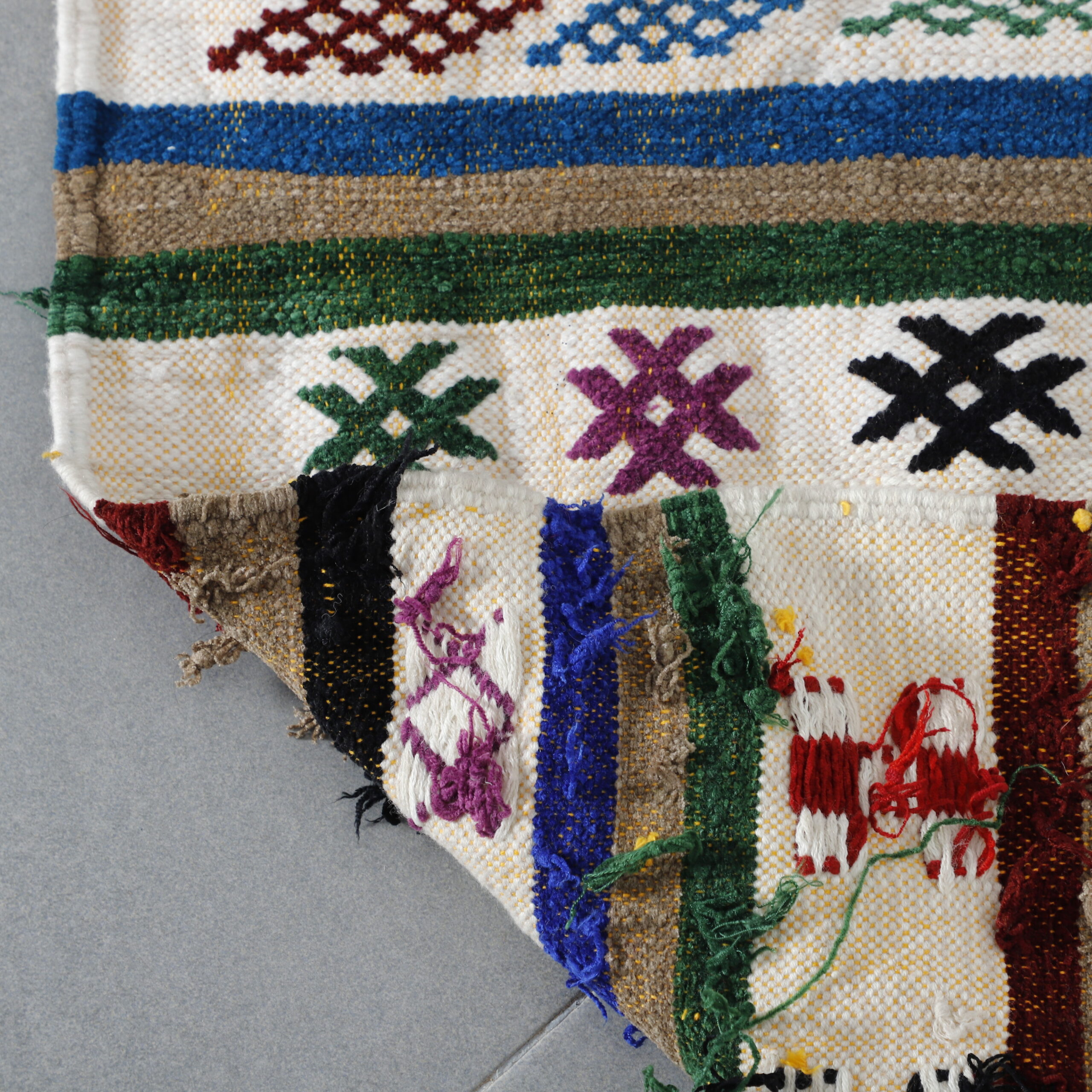 Colorful Moroccan Kilim with Horizontal Stripes - Image 3