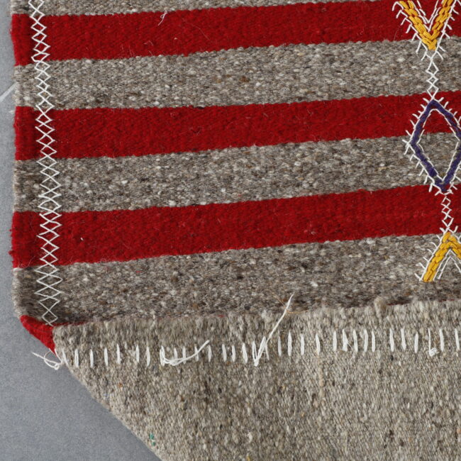 Geometric Moroccan Kilim with Red Stripes - Image 4