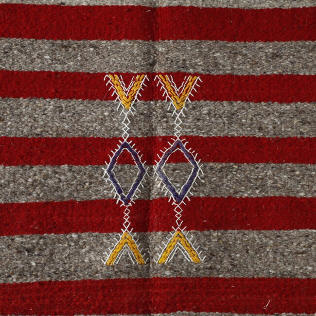 Geometric Moroccan Kilim with Red Stripes - Image 5