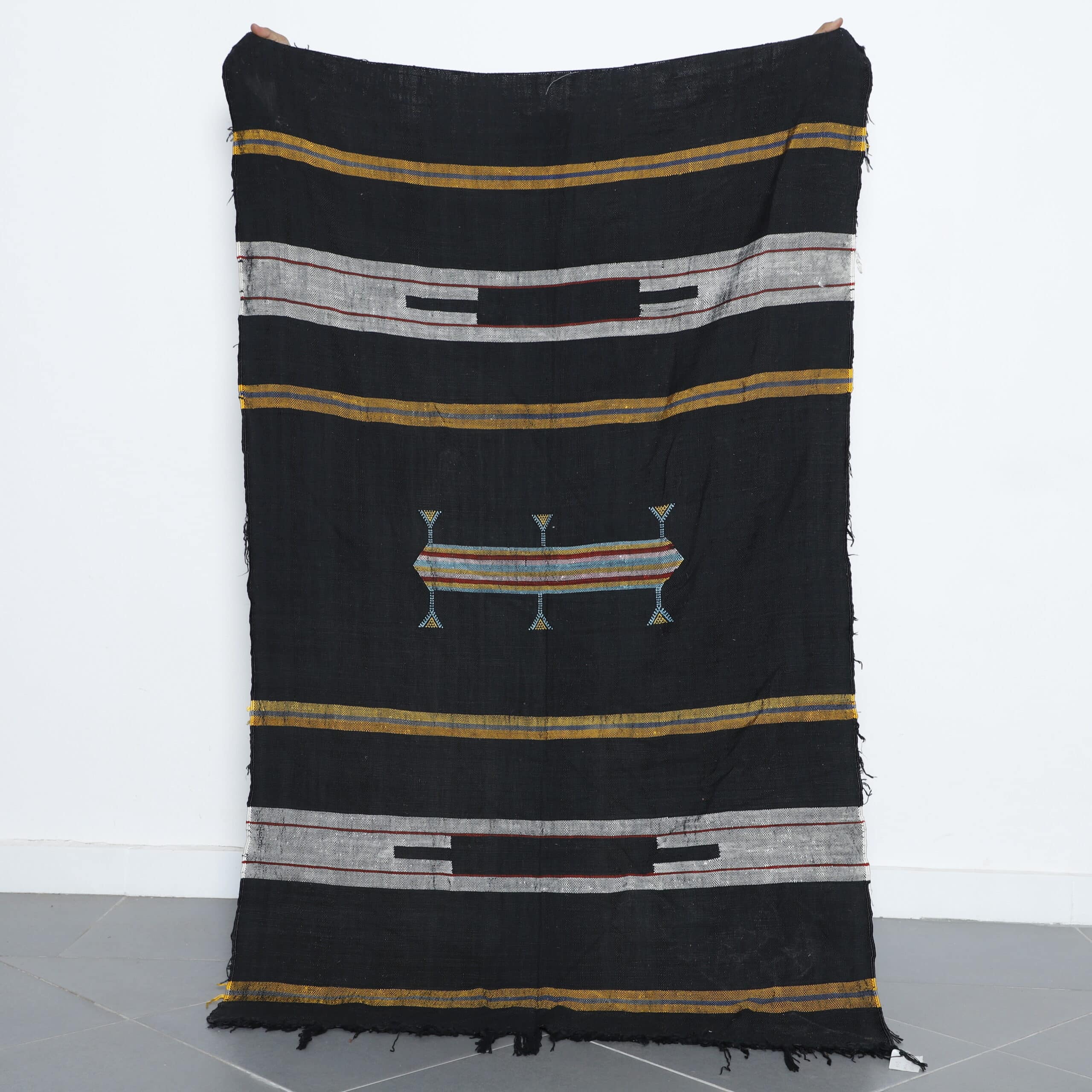 Striking Moroccan Kilim Rug with Symbolic Motifs