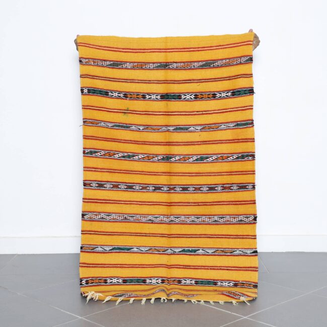 Golden Moroccan Kilim with Horizontal Stripes