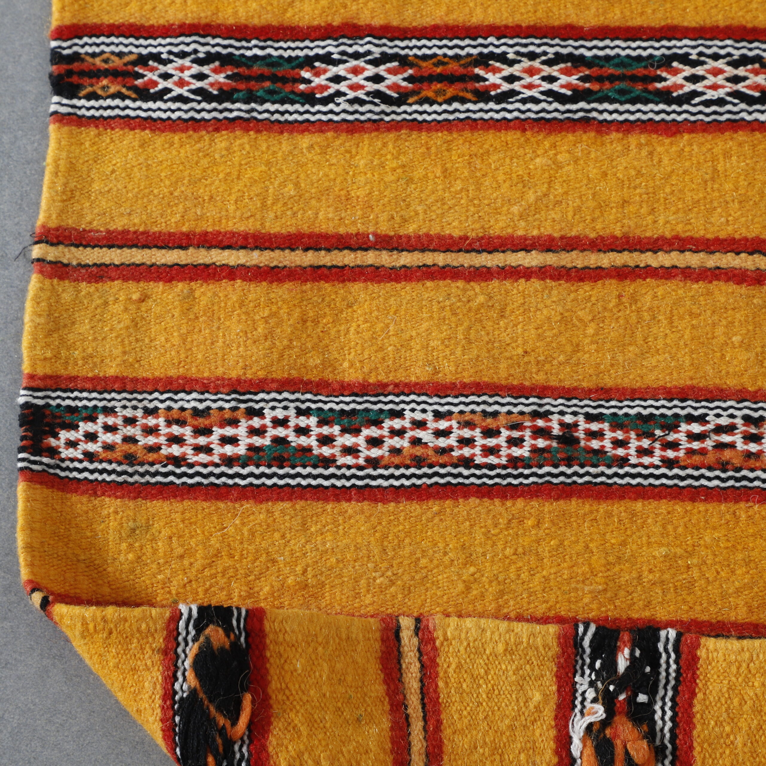 Golden Moroccan Kilim with Horizontal Stripes - Image 2