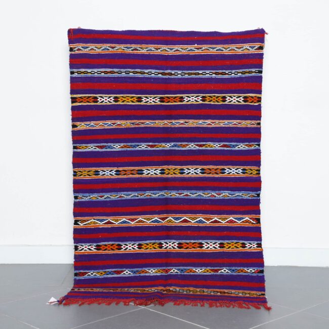 Vibrant Moroccan Kilim with Striped Design