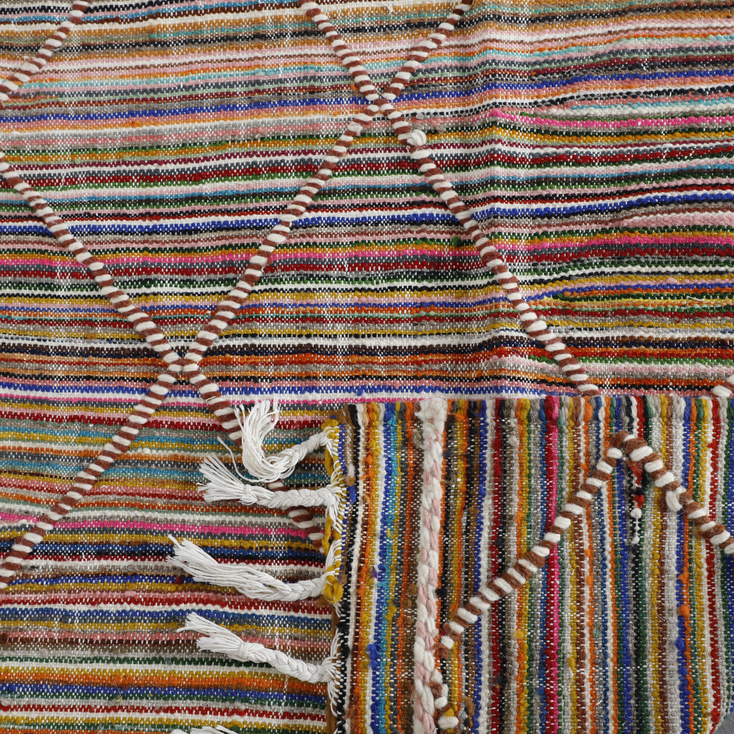 Colorful Moroccan Kilim with Diamond Lattice - Image 2