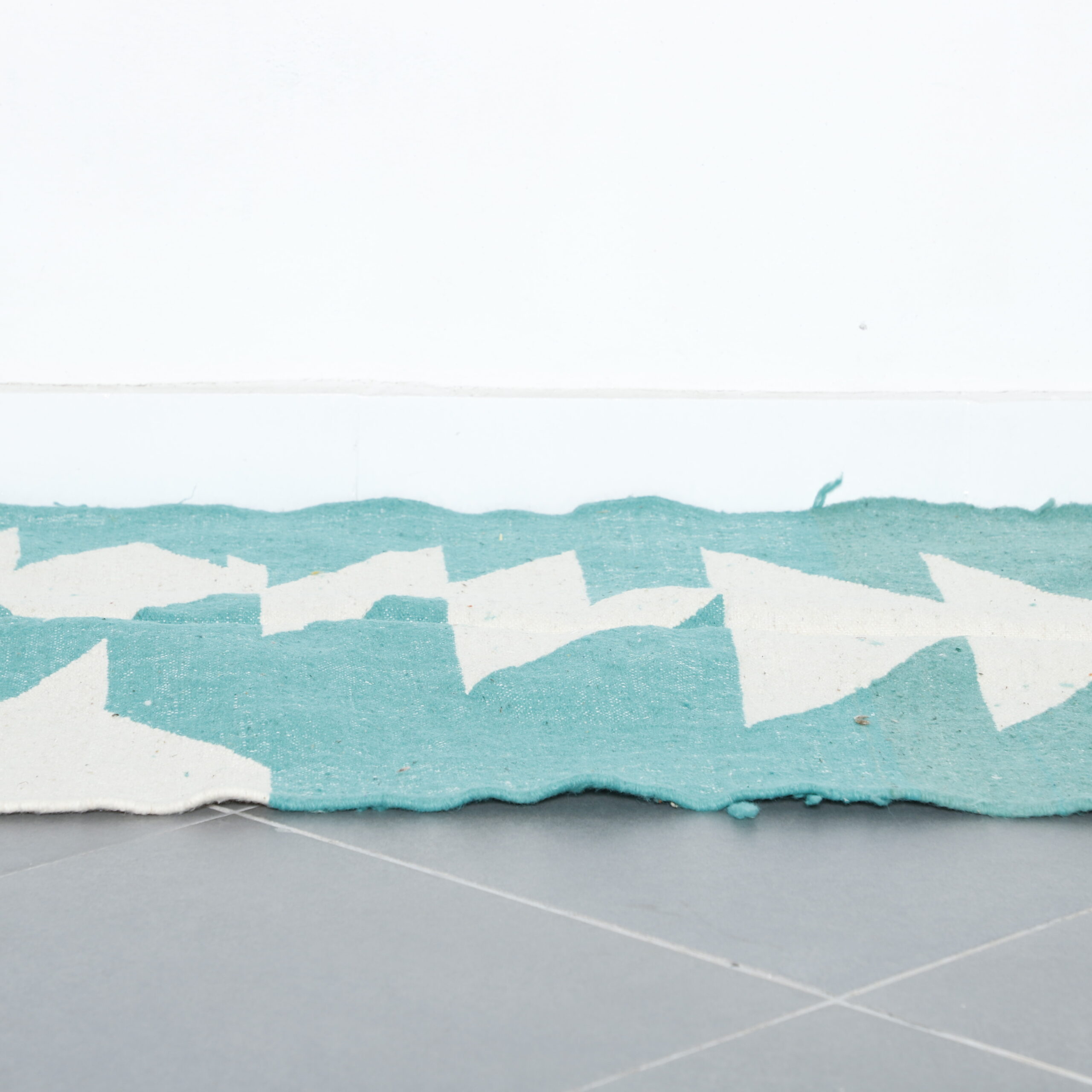 Turquoise and White Moroccan Kilim with Geometric Design - Image 2