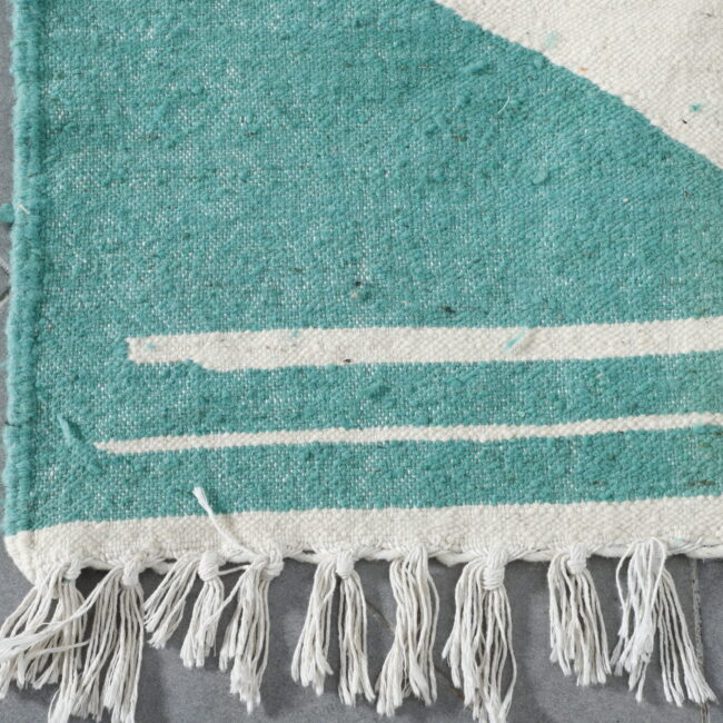 Turquoise and White Moroccan Kilim with Geometric Design - Image 3