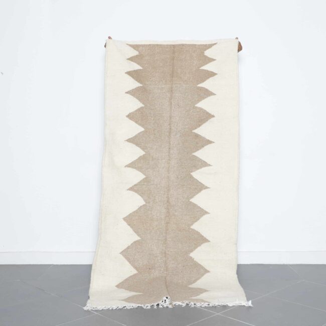 Neutral Moroccan Beni Ourain Rug with Zig-Zag Design