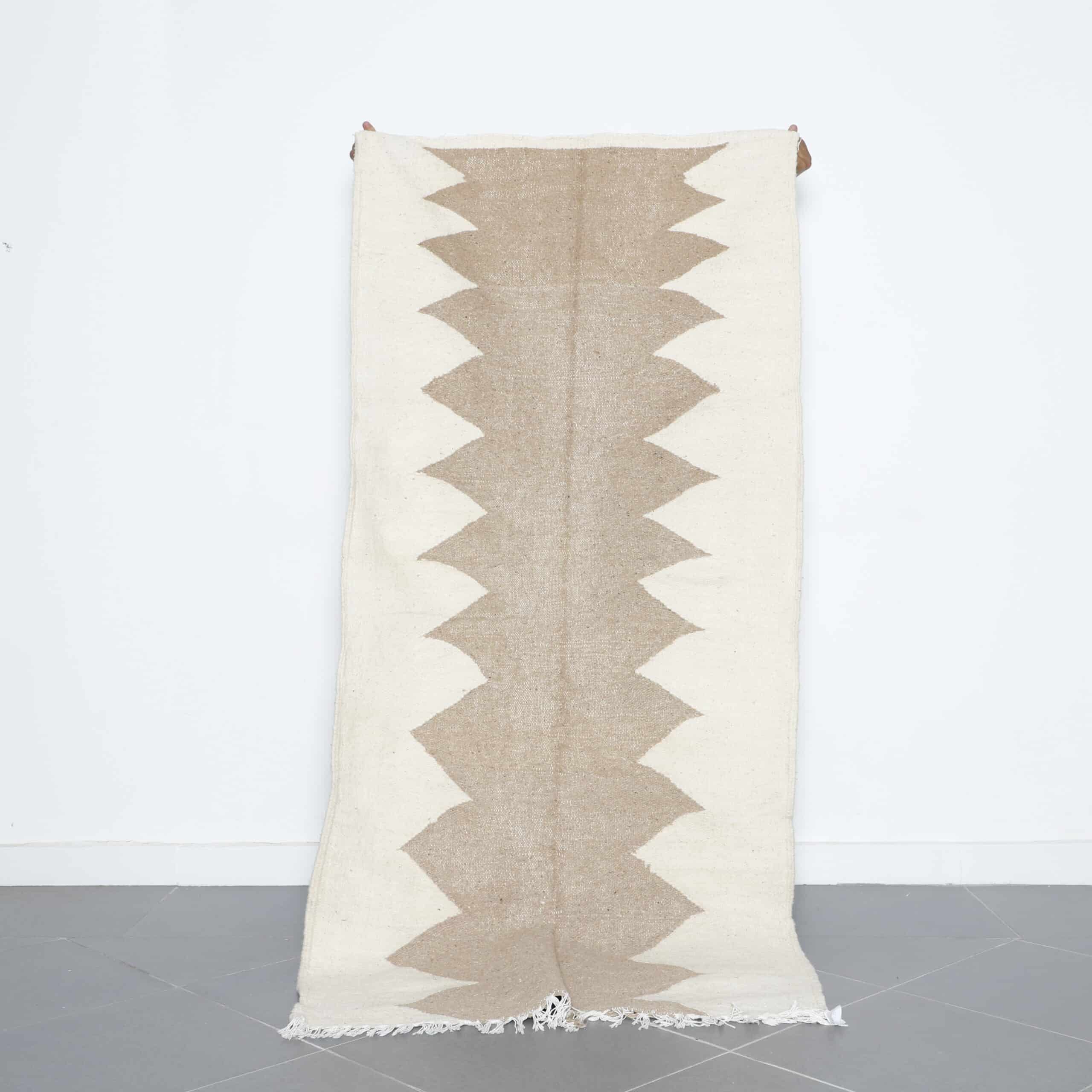 Neutral Moroccan Beni Ourain Rug with Zig-Zag Design