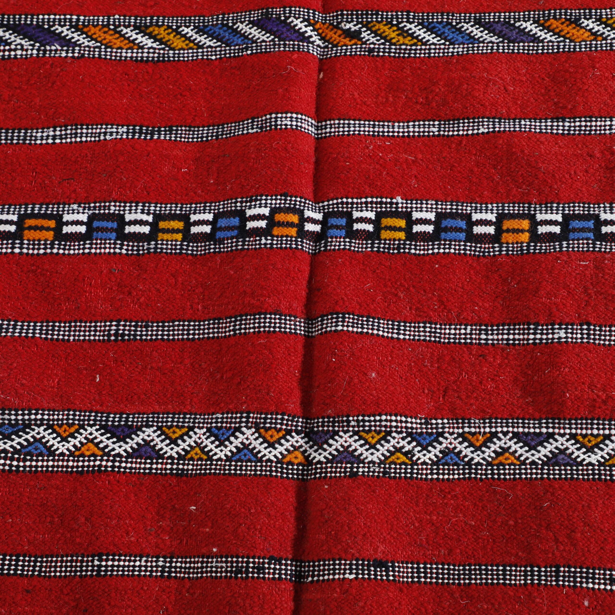 Vibrant Red Moroccan Kilim with Horizontal Stripes - Image 5