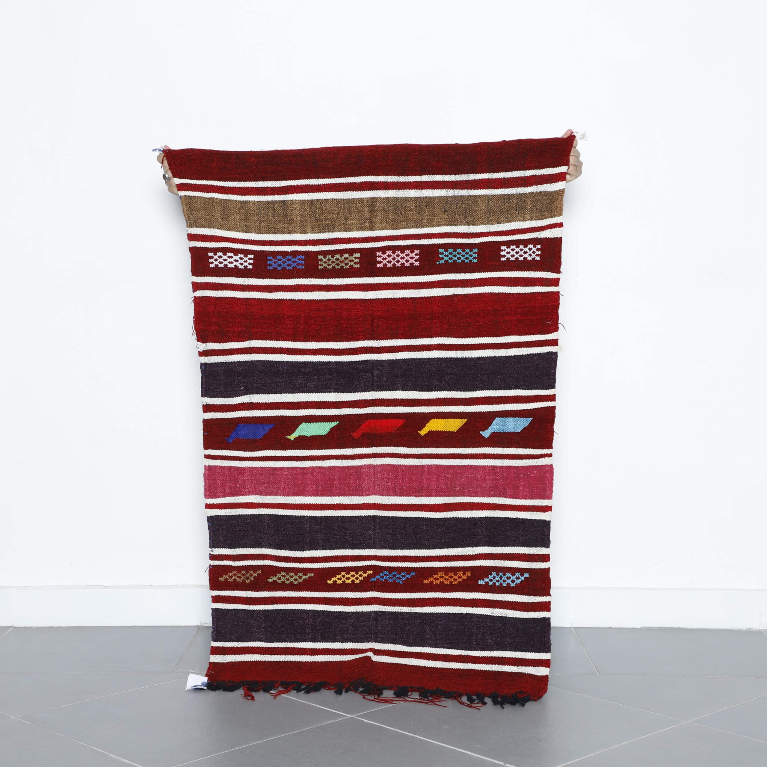 Colorful Moroccan Kilim with Horizontal Stripes