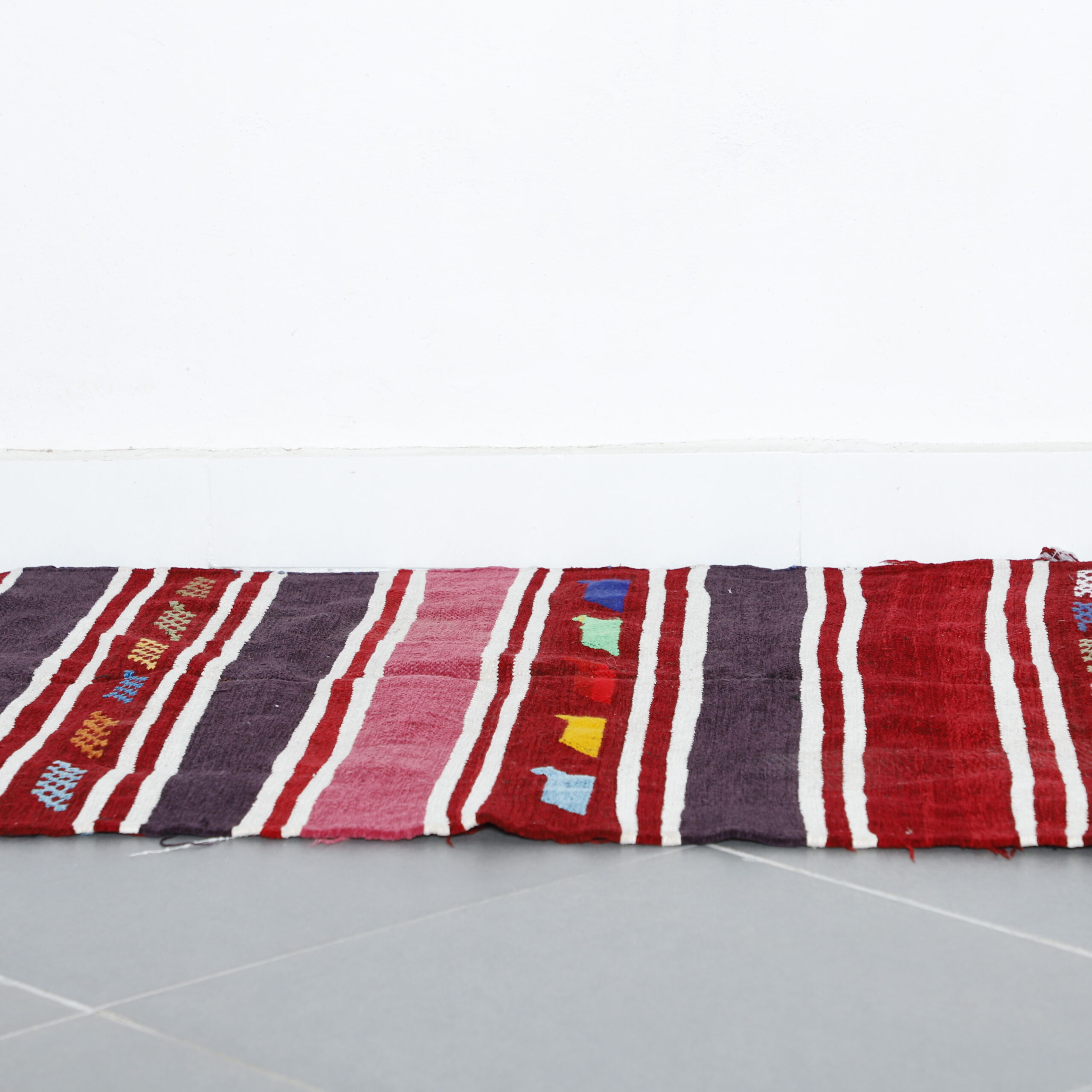 Colorful Moroccan Kilim with Horizontal Stripes - Image 5