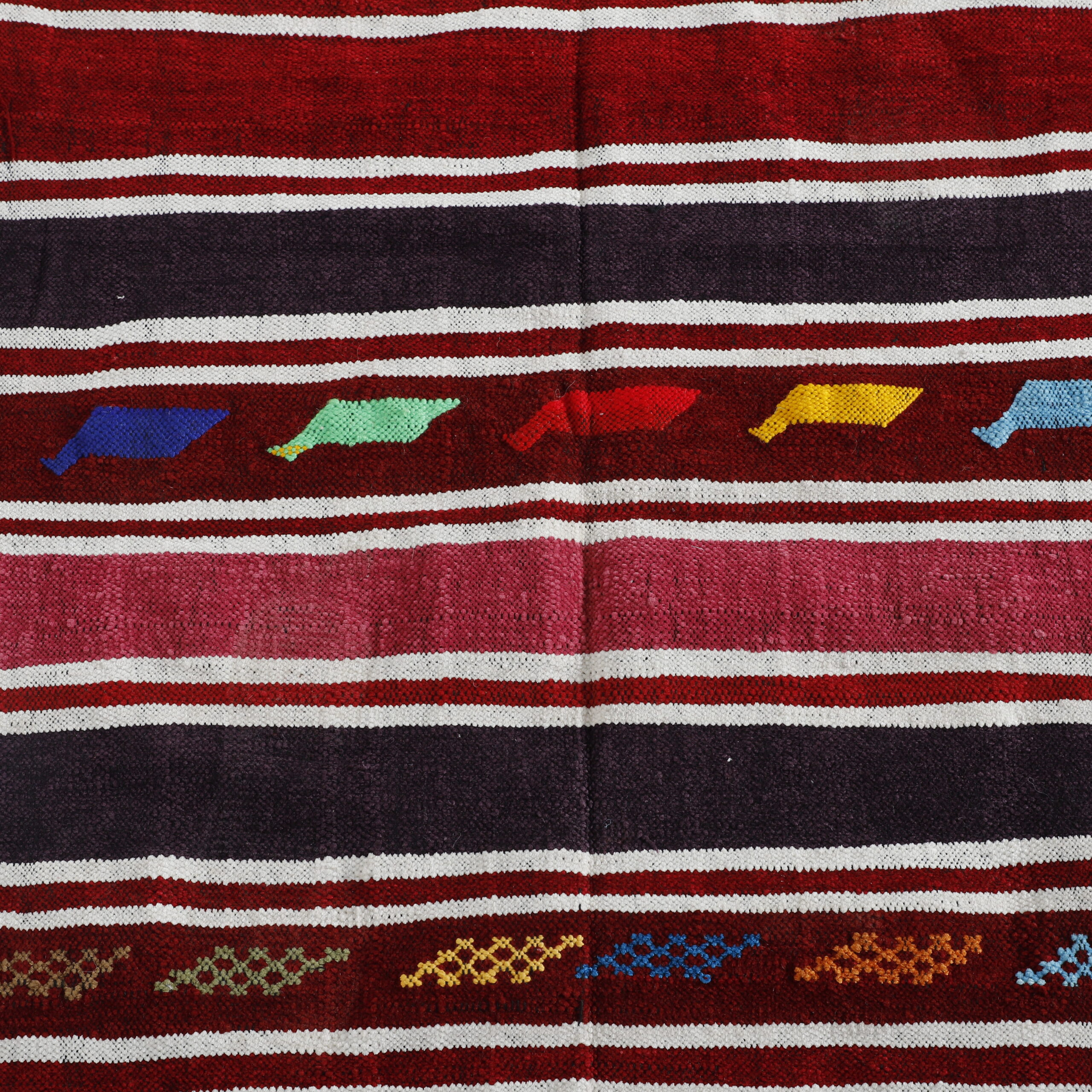 Colorful Moroccan Kilim with Horizontal Stripes - Image 3