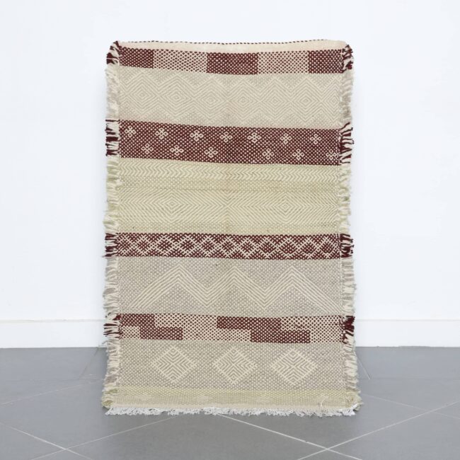 Neutral Moroccan zanafi rug with Geometric Stripes