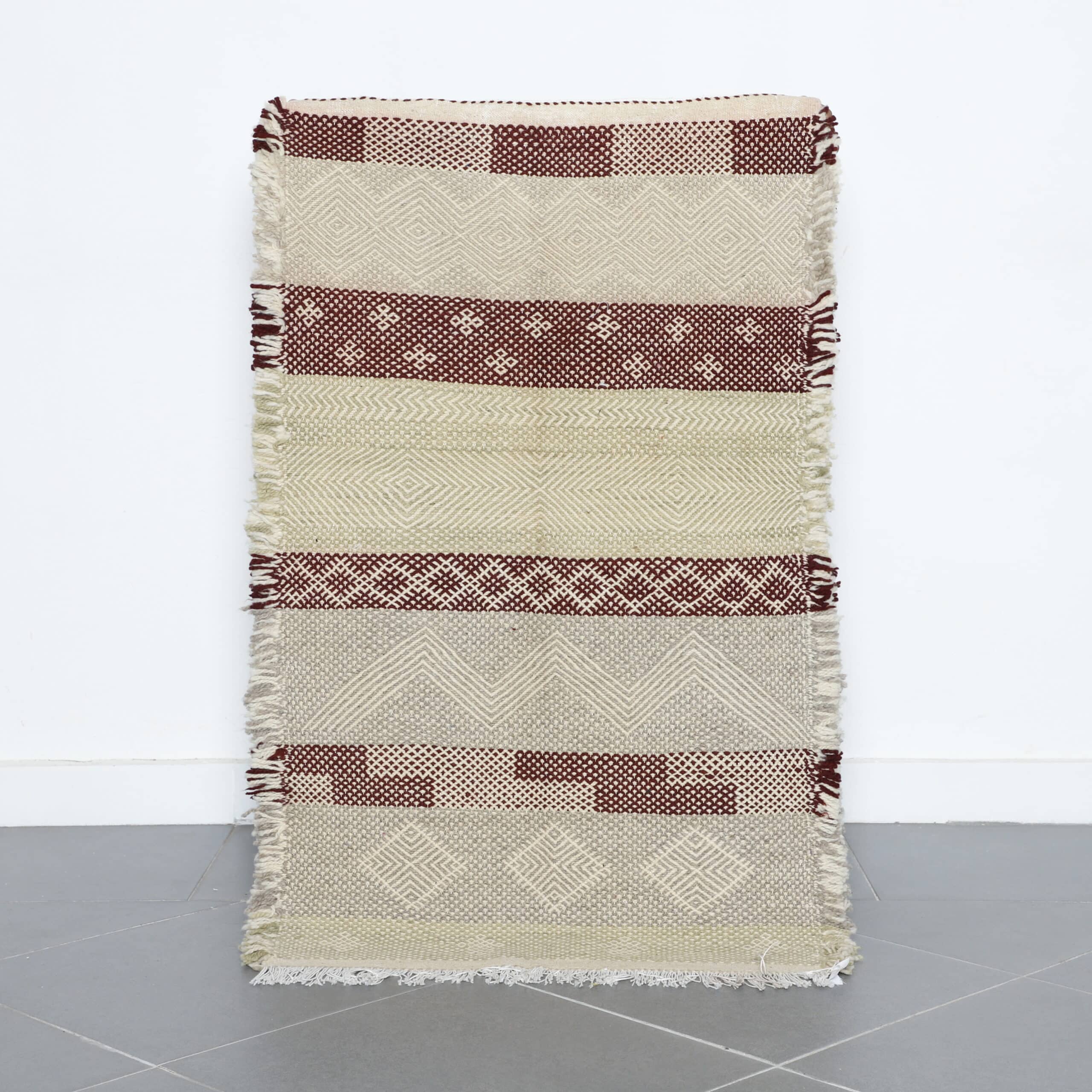 Neutral Moroccan zanafi rug with Geometric Stripes