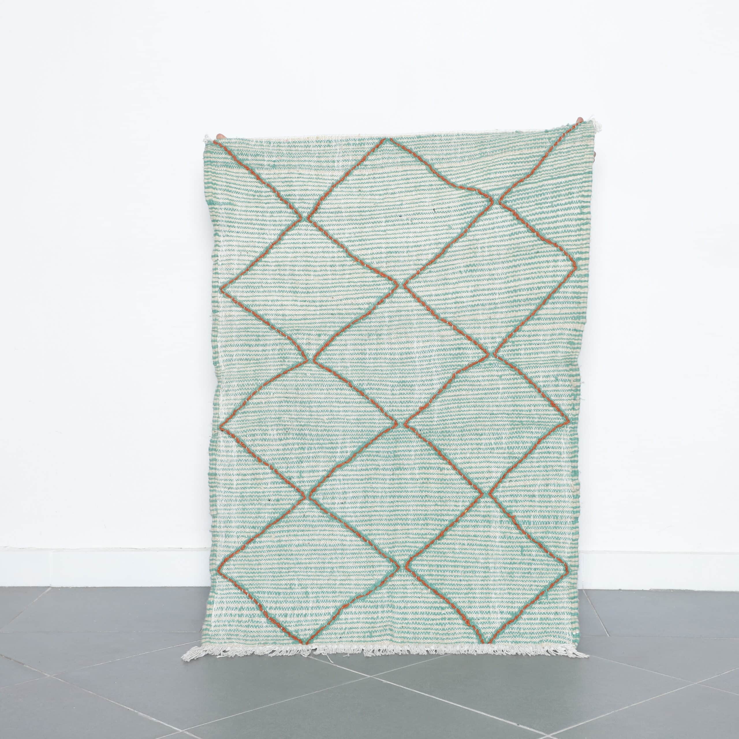 Mint Green Moroccan Kilim with Diamond Lattice