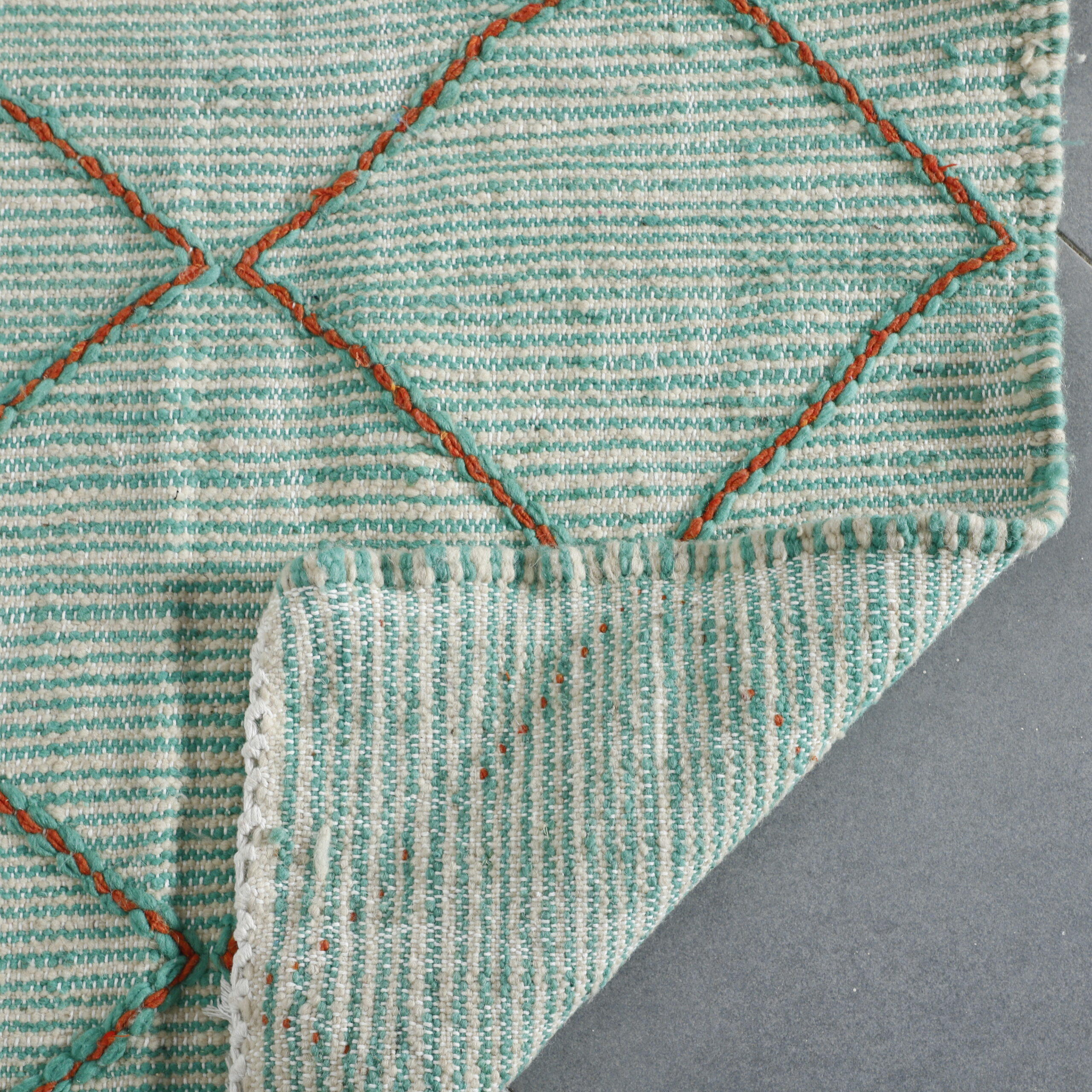 Mint Green Moroccan Kilim with Diamond Lattice - Image 2