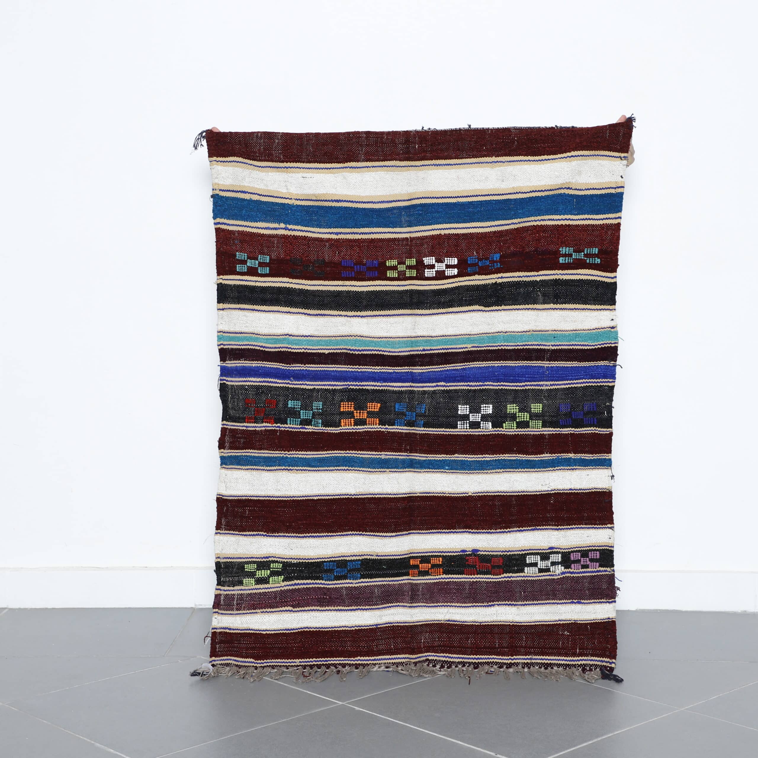 Colorful Moroccan Kilim with Horizontal Stripes