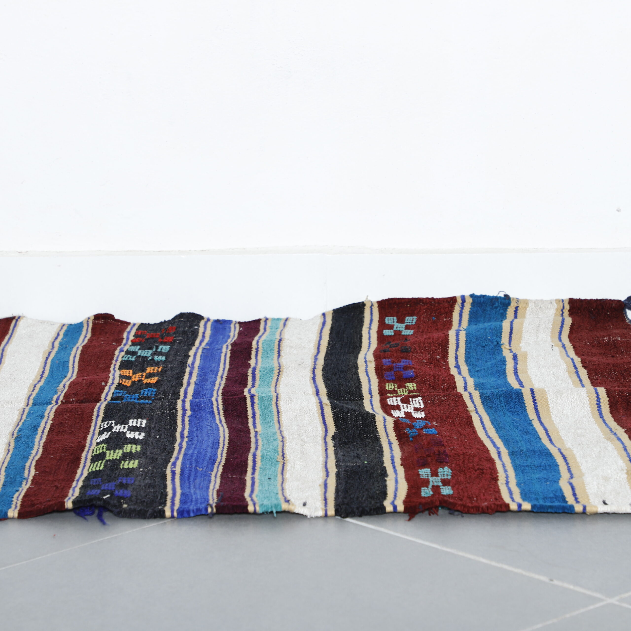 Colorful Moroccan Kilim with Horizontal Stripes - Image 2