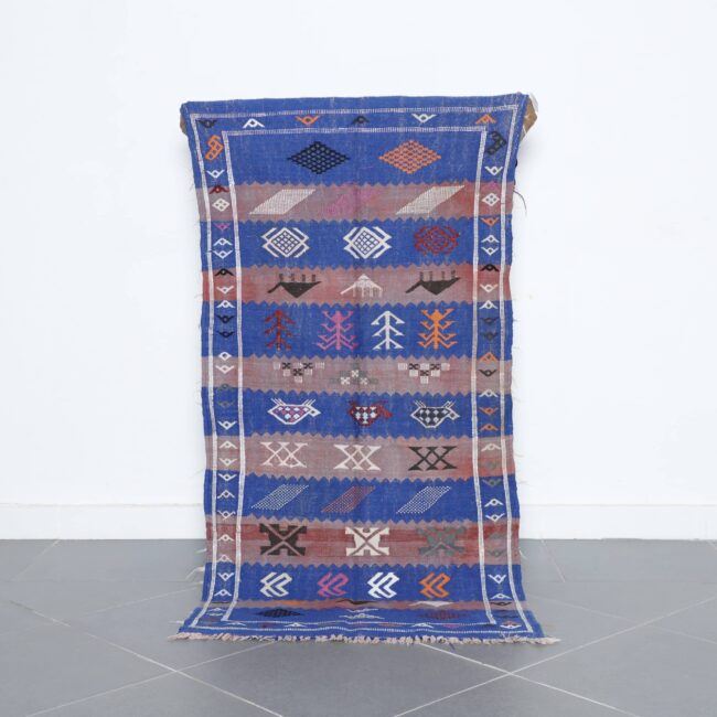 Vintage Moroccan Kilim with Symbolic Motifs