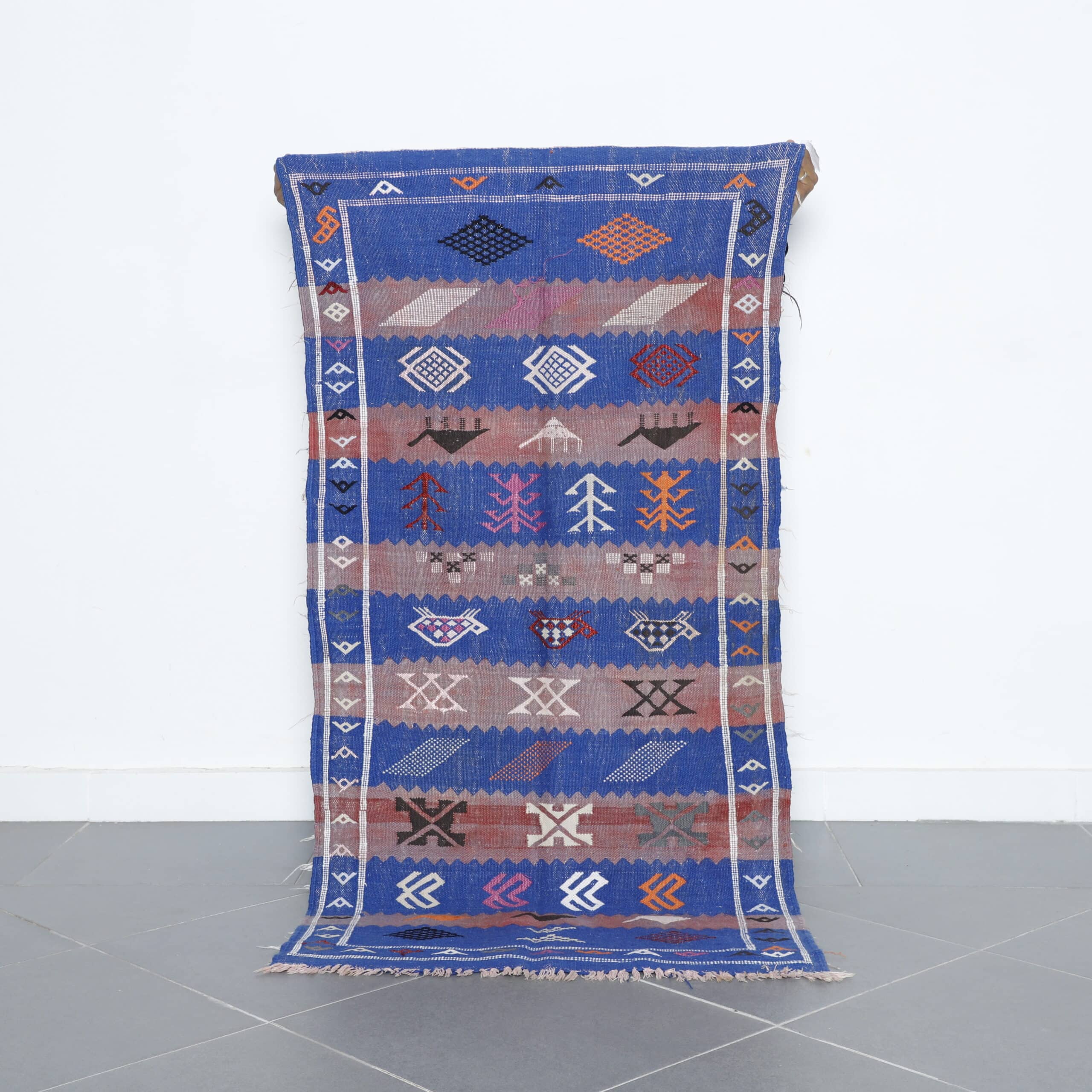 Vintage Moroccan Kilim with Symbolic Motifs
